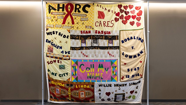 AIDS Memorial Quilt panels on display at Gilead Foster City