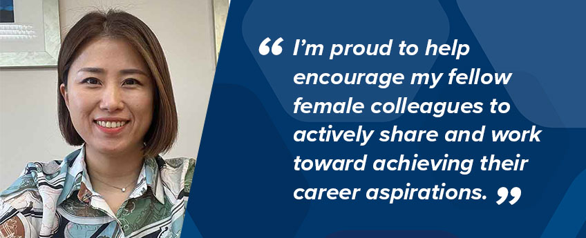 Gilead employee Megan Kim, Director of Medical Affairs – Liver Disease, says “I’m proud to help encourage my fellow female colleagues to actively share and work toward achieving their career aspirations.”