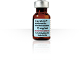 A closed vial with a blue label called Cayston