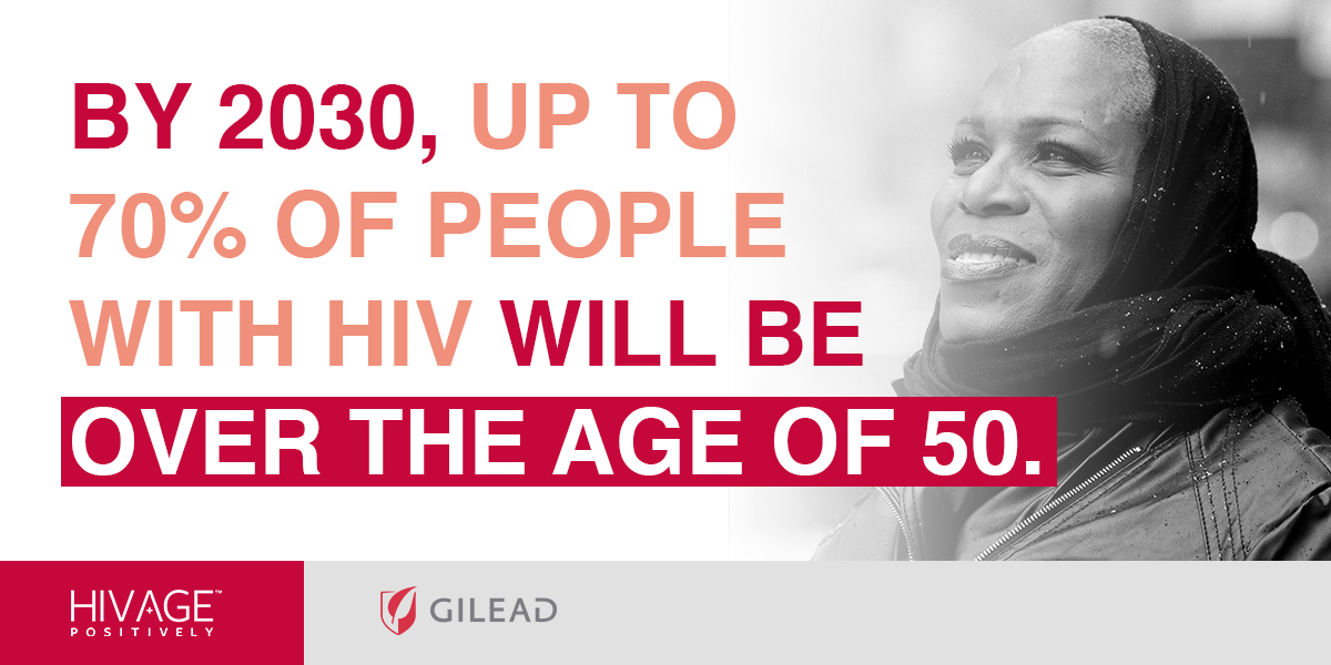 Gilead HIV Age Positively statistical graphic stating that up to 70% of HIV infected people will be over the age of 50 by 2030
